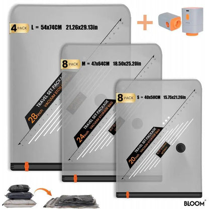BLOOM LL [2026 Upgraded Edition] — 9/12/15/27-Piece Leak-Proof Vacuum Travel Storage Bag Set. Includes Rechargeable Cordless Electric Air Pump. Ideal for Clothing, Bedding, Luggage, Suitcases, and Moving Storage. Summerwins