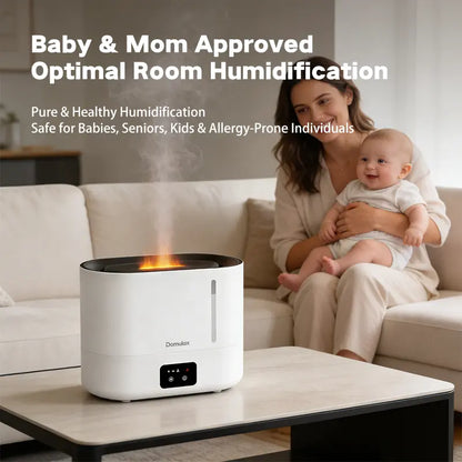 3-In-1 Humidifier +Diffuser + Nightlight,3L Humidifiertop Fill Cool Mist Simulated Flame Essential Oil for Large Room for Baby,Auto Shut-Off Runtime 35 Db Quiet Super Sized Easy to Clean & Fill, Humidifier for Dry Air Relief,White