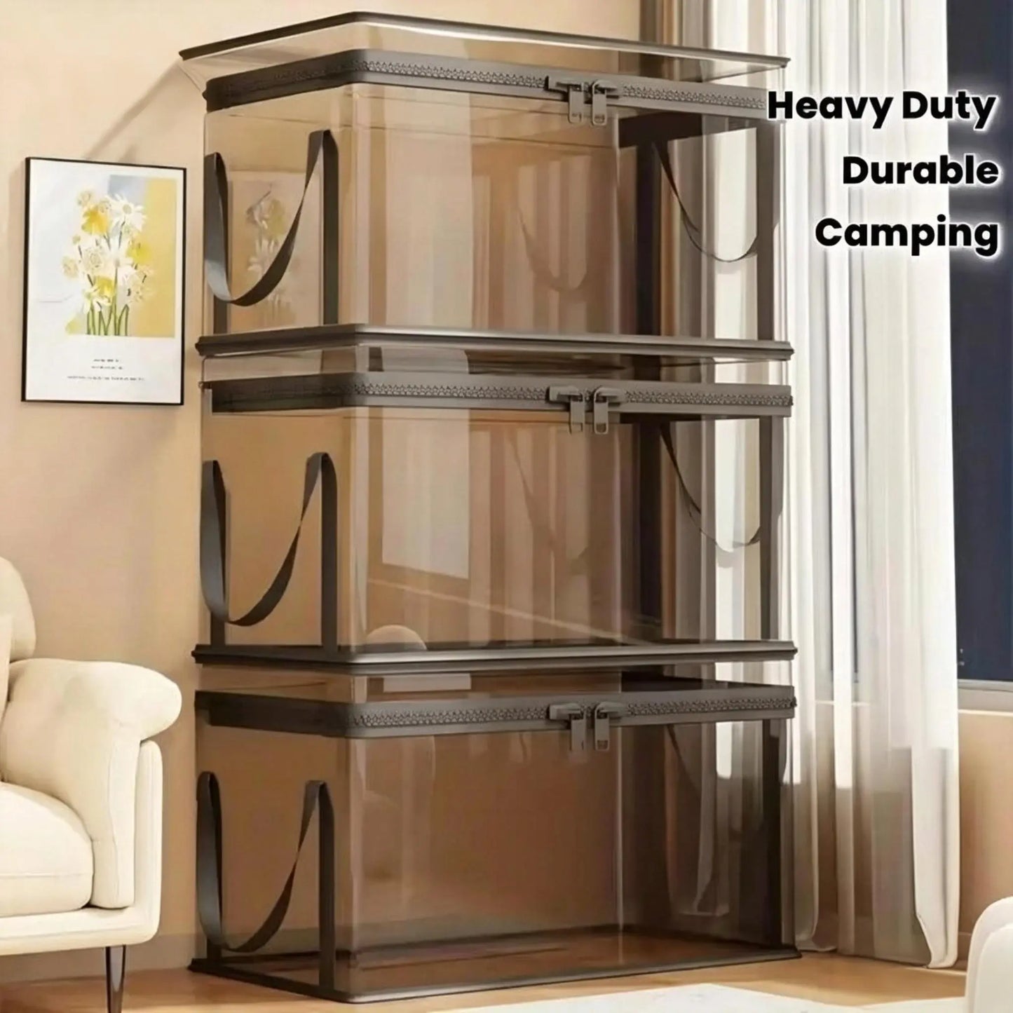 【 Free Shipping 】Large Clear Thick Plastic Storage Box with Hinged Lid, Heavy-Duty Durable High Capacity Organizer, Perfect for Home, Camping, Travel, Attic and Moving