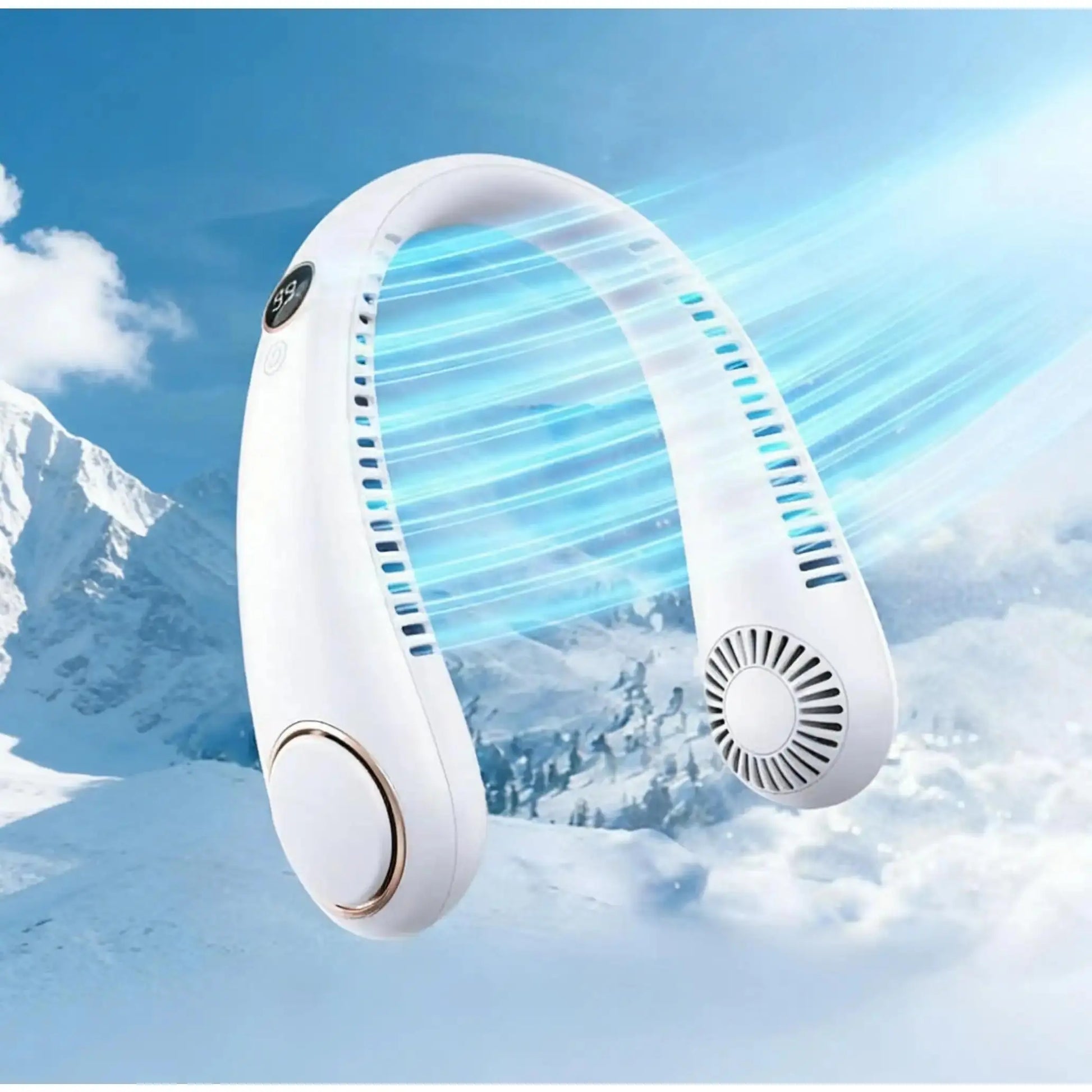 USB Rechargeable Neck Fan, Portable Neck Fan with Digital Display, 5-Speed Wind Adjustment Fan for Outdoor Sports