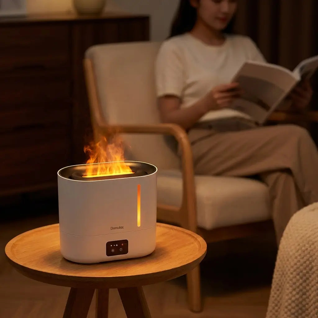 3-In-1 Humidifier +Diffuser + Nightlight,3L Humidifiertop Fill Cool Mist Simulated Flame Essential Oil for Large Room for Baby,Auto Shut-Off Runtime 35 Db Quiet Super Sized Easy to Clean & Fill, Humidifier for Dry Air Relief,White