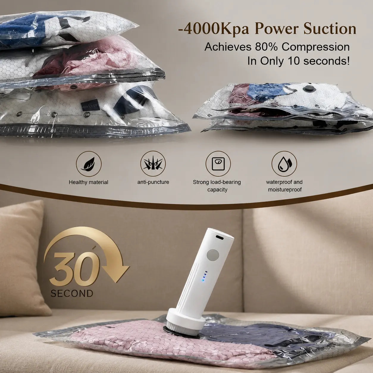 BLOOM LL [2026 Upgraded Edition] — 9/12/15/27-Piece Leak-Proof Vacuum Travel Storage Bag Set. Includes Rechargeable Cordless Electric Air Pump. Ideal for Clothing, Bedding, Luggage, Suitcases, and Moving Storage. Summerwins