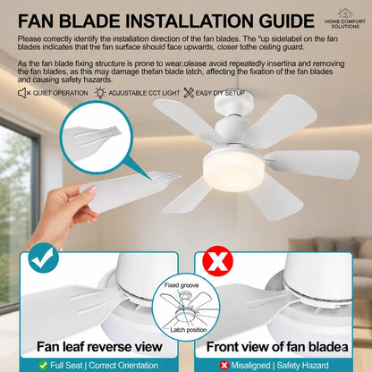 Modern Ceiling Fan with Light, 6-Blade Low Profile Fan Light, Can Adjust 3 Speeds, Can Set Timer, Easy to Install, Black and White Options for Bedroom Kitchen Dimmable