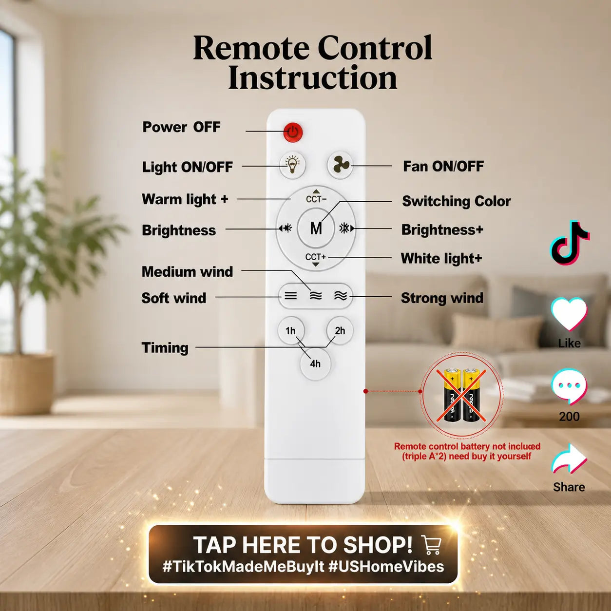 Modern Ceiling Fan with Light, 6-Blade Low Profile Fan Light, Can Adjust 3 Speeds, Can Set Timer, Easy to Install, Black and White Options for Bedroom Kitchen Dimmable