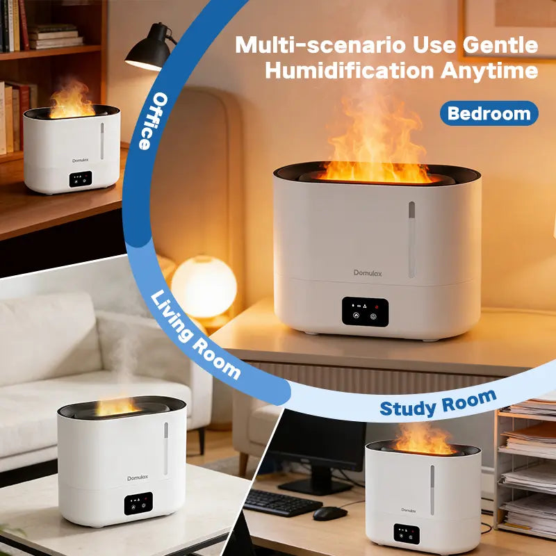 3-In-1 Humidifier +Diffuser + Nightlight,3L Humidifiertop Fill Cool Mist Simulated Flame Essential Oil for Large Room for Baby,Auto Shut-Off Runtime 35 Db Quiet Super Sized Easy to Clean & Fill, Humidifier for Dry Air Relief,White