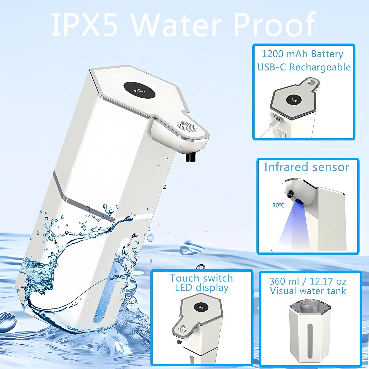 Automatic Foaming Soap Dispenser Touchless 12Oz USB Rechargeable with 4 Adjustable Levels Waterproof Soap Dispenser for Kitchen Bathroom Home Essentials Wall Mounted Use