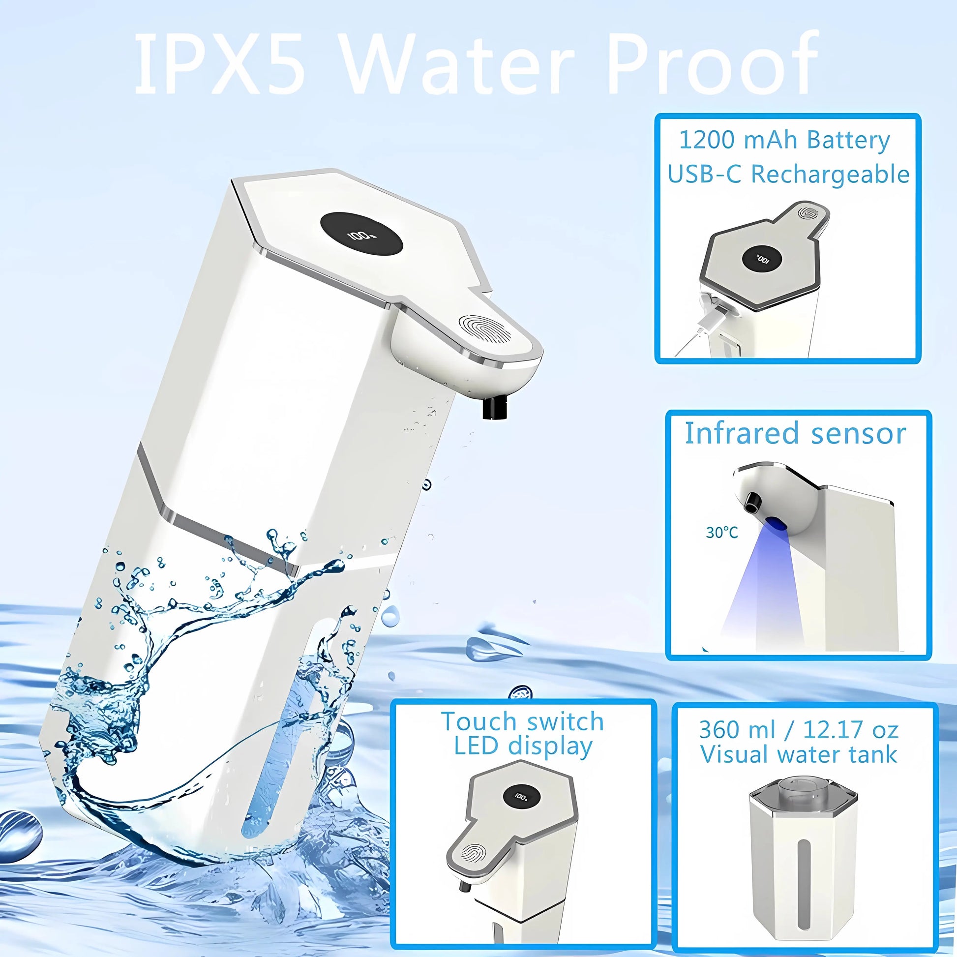 Automatic Foaming Soap Dispenser Touchless 12Oz USB Rechargeable with 4 Adjustable Levels Waterproof Soap Dispenser for Kitchen Bathroom Home Essentials Wall Mounted Use